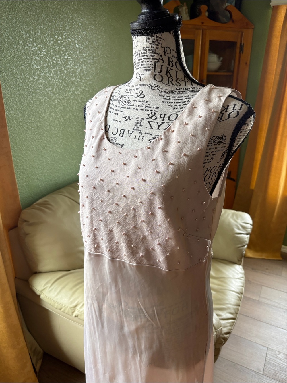 Vintage Victorias Secret Beaded Blush Pink Slip Dress